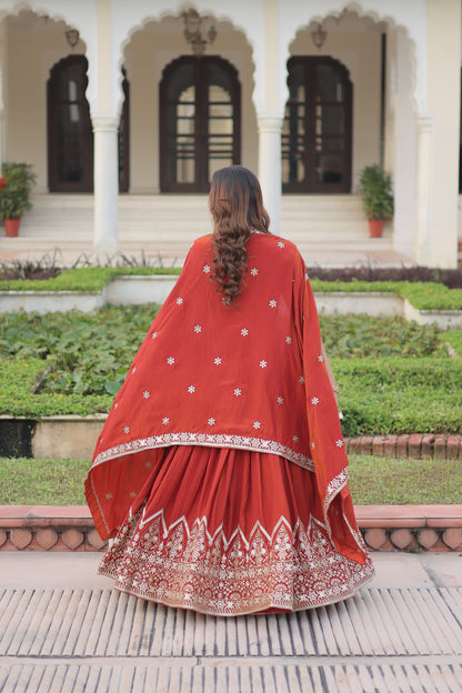 Regal Rust Aura Vichitra Silk Lehenga Choli Set