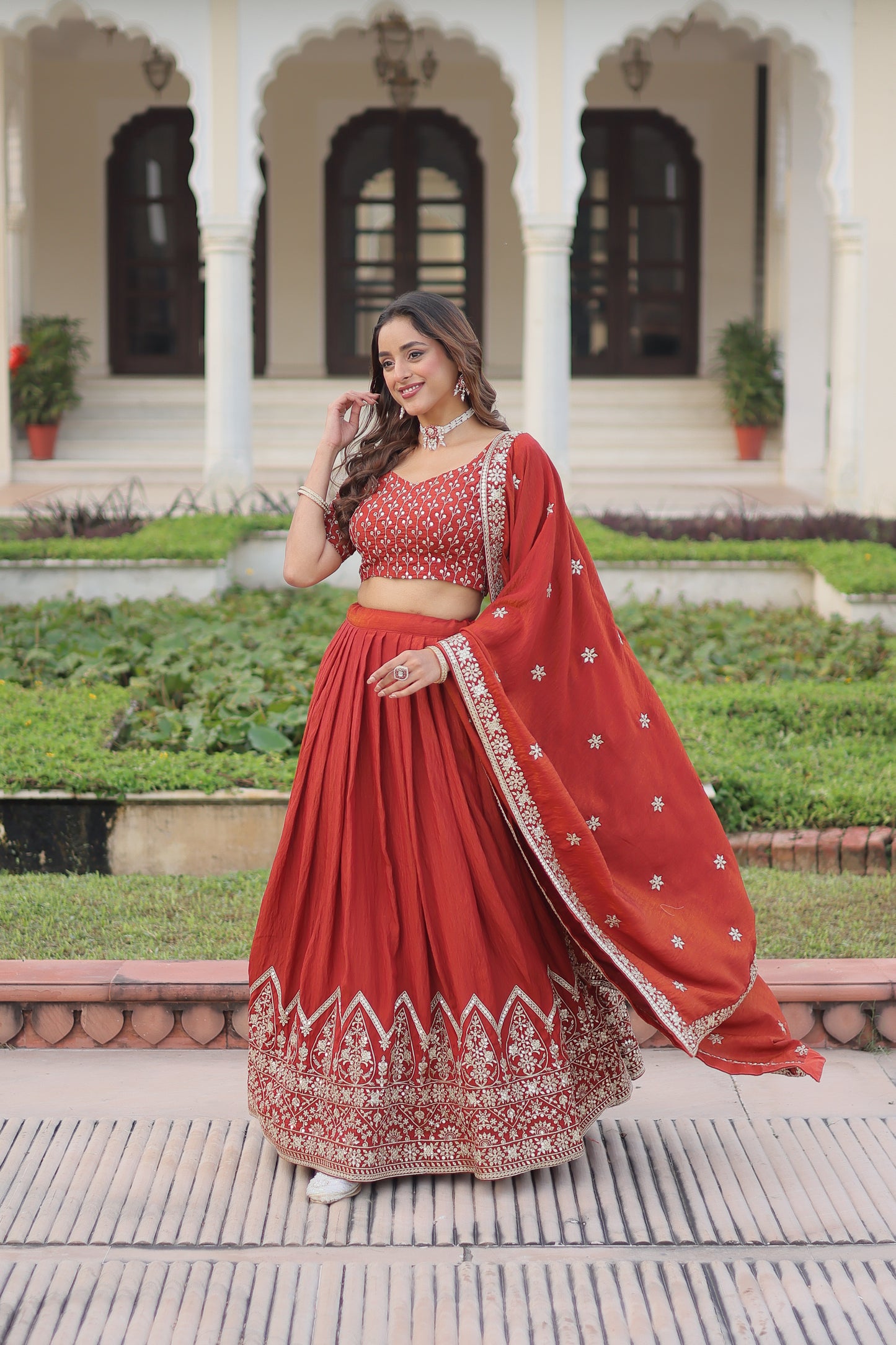 Regal Rust Aura Vichitra Silk Lehenga Choli Set