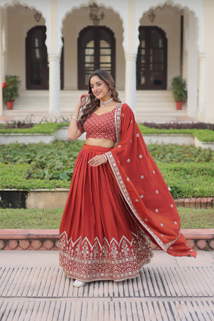 Regal Rust Aura Vichitra Silk Lehenga Choli Set