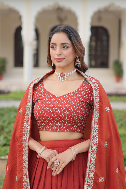 Regal Rust Aura Vichitra Silk Lehenga Choli Set