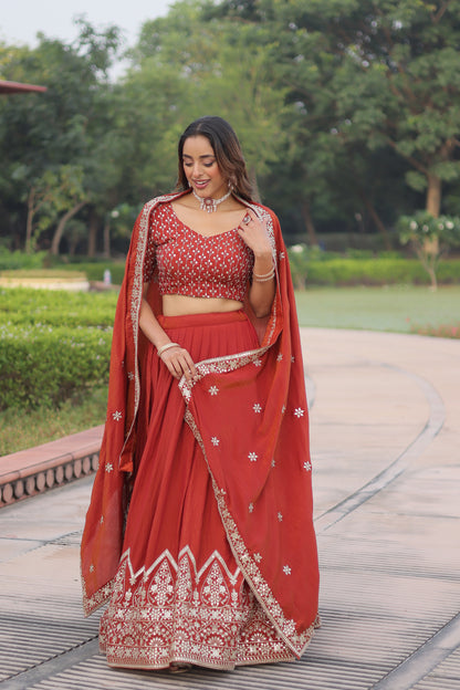 Regal Rust Aura Vichitra Silk Lehenga Choli Set