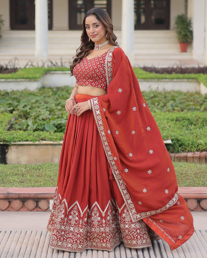 Regal Rust Aura Vichitra Silk Lehenga Choli Set