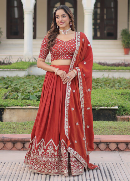 Regal Rust Aura Vichitra Silk Lehenga Choli Set