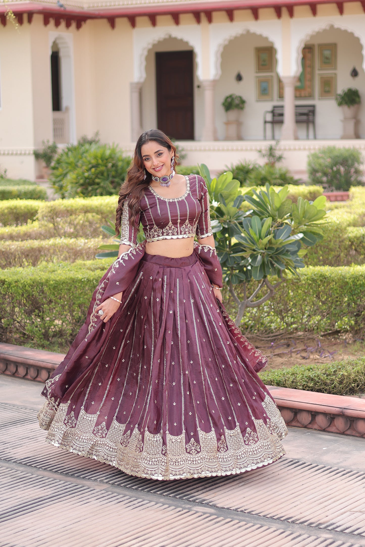 Kashish Wine Embroidered Lehenga Choli