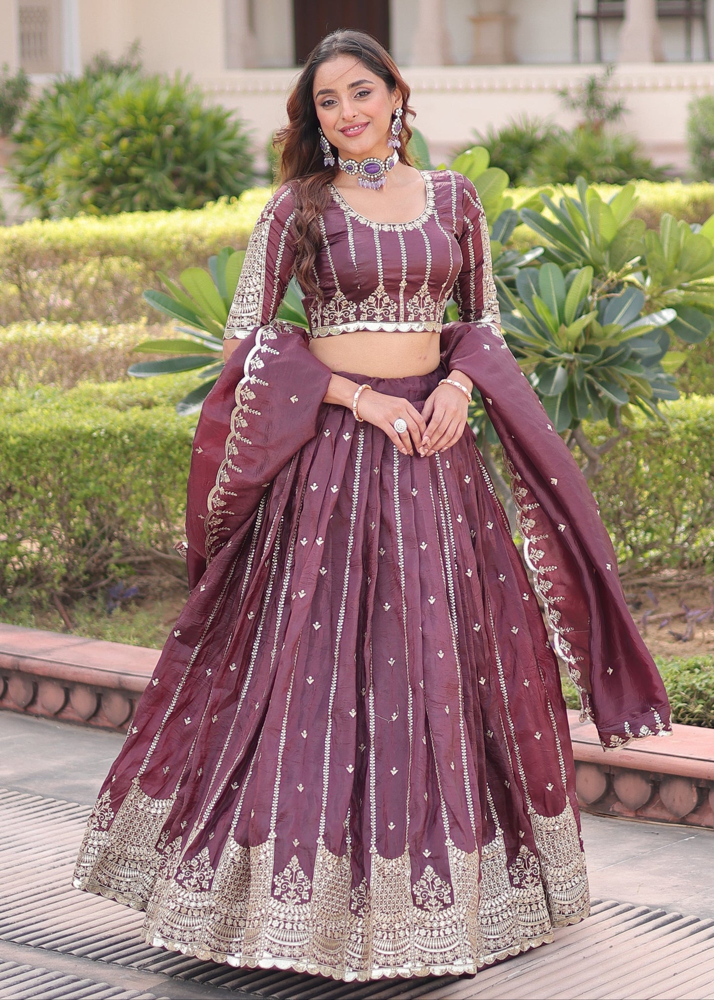 Kashish Wine Embroidered Lehenga Choli
