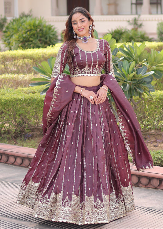 Kashish Wine Embroidered Lehenga Choli