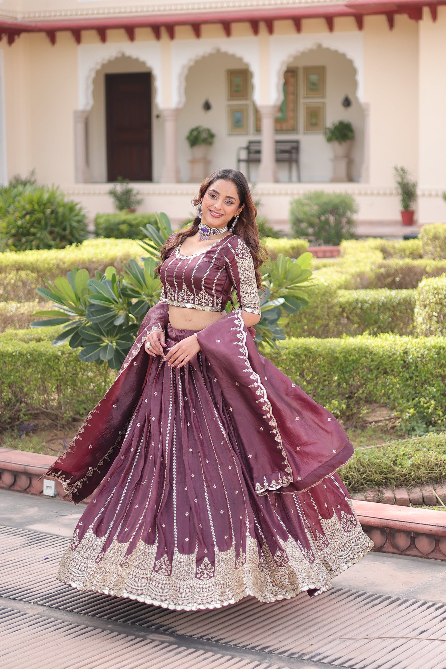 Kashish Wine Embroidered Lehenga Choli