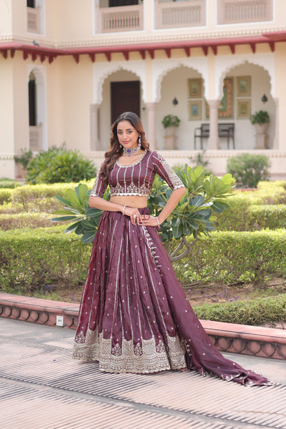 Kashish Wine Embroidered Lehenga Choli