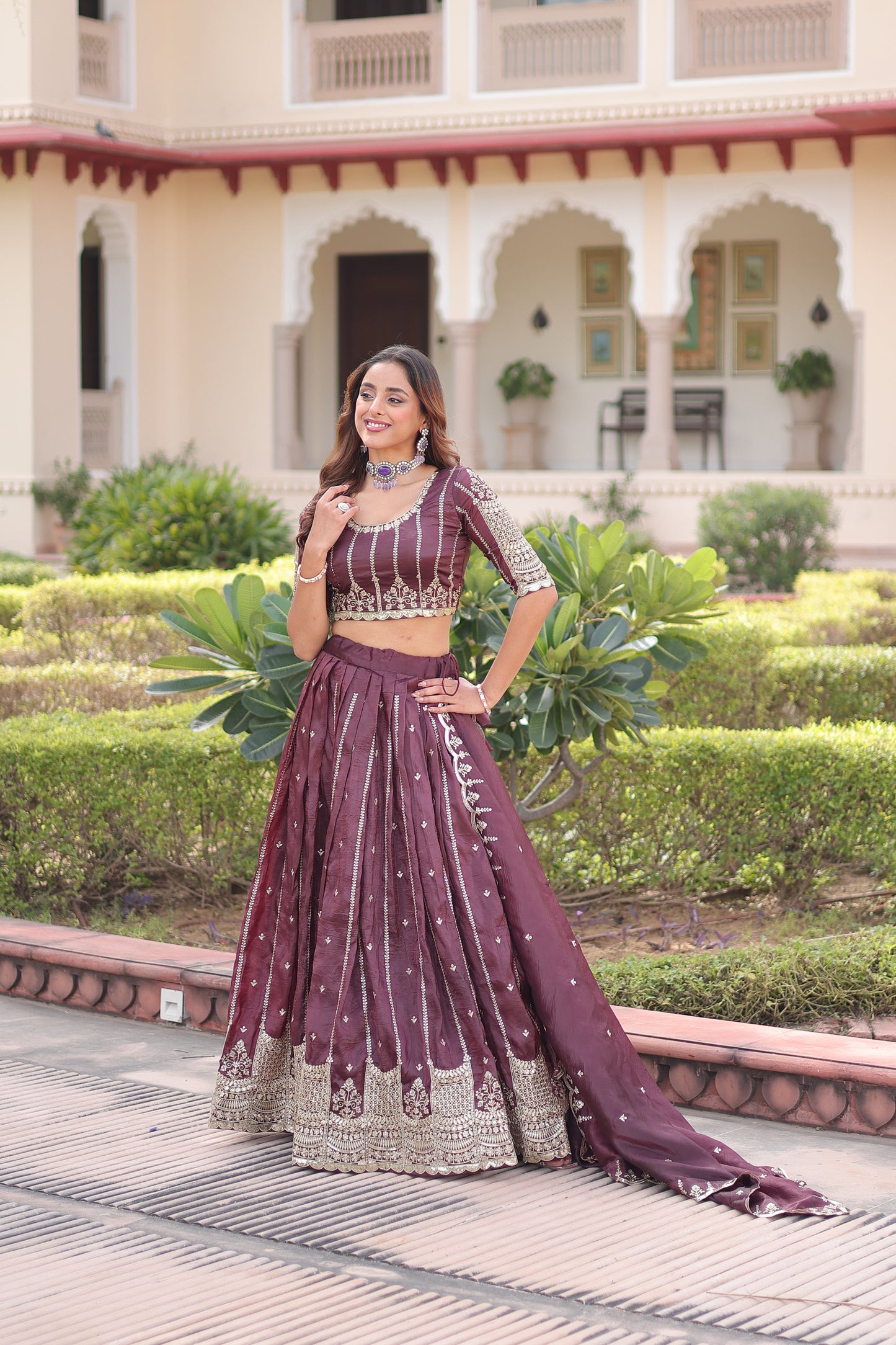 Kashish Wine Embroidered Lehenga Choli
