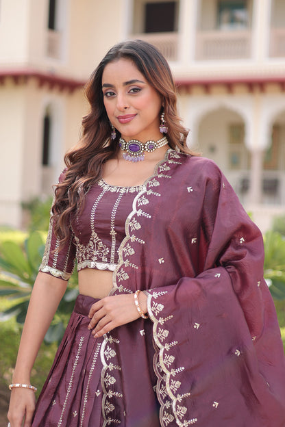 Kashish Wine Embroidered Lehenga Choli