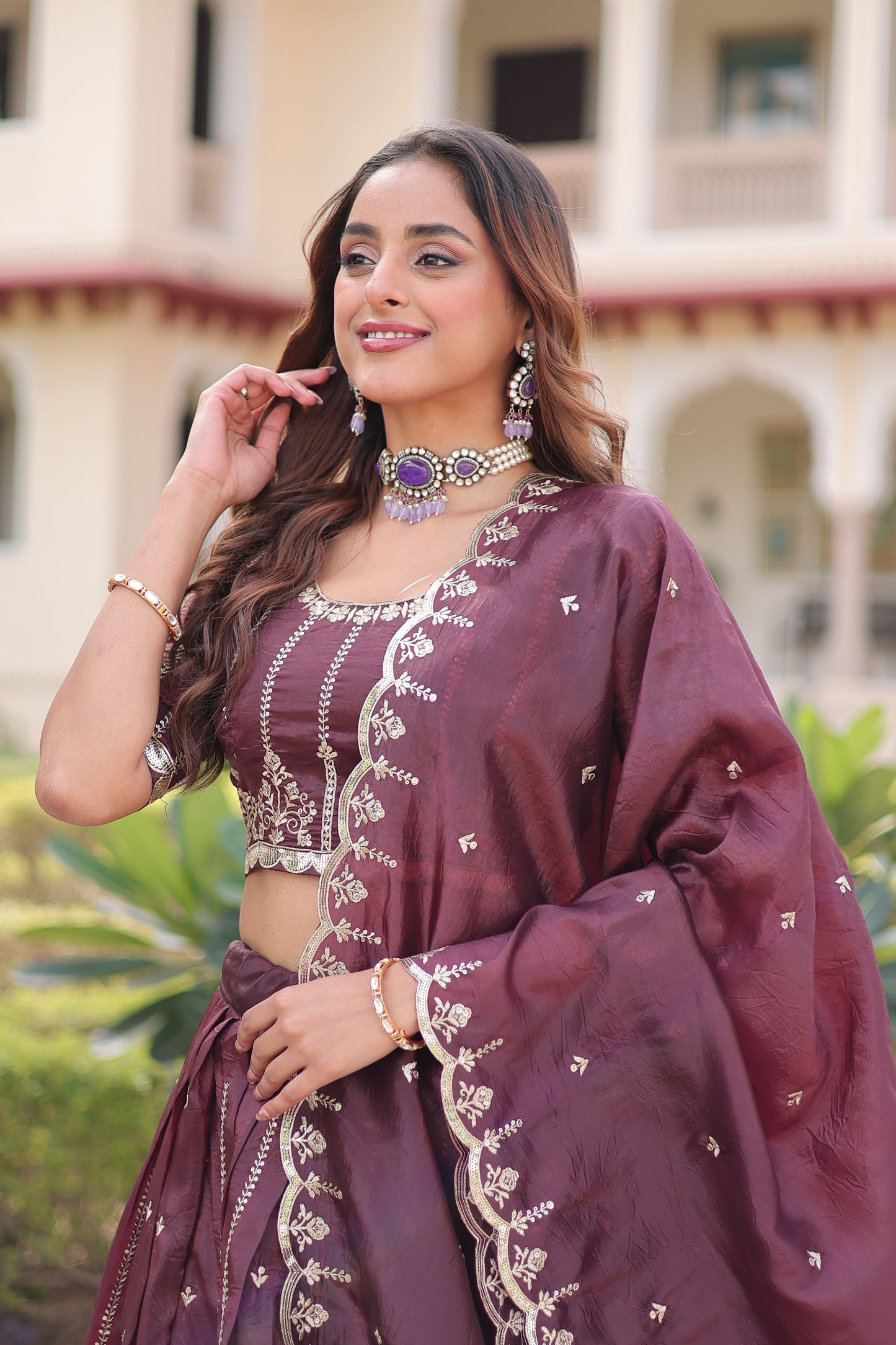Kashish Wine Embroidered Lehenga Choli