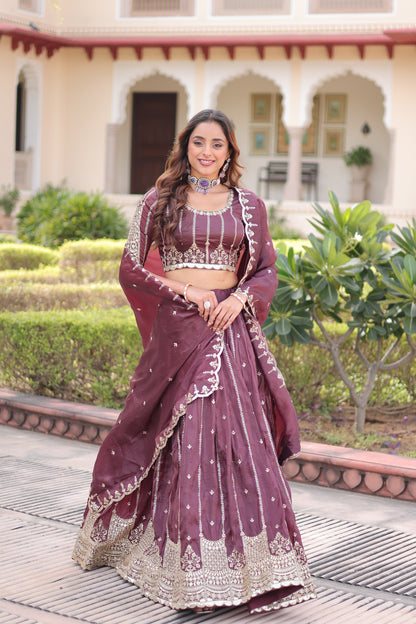 Kashish Wine Embroidered Lehenga Choli