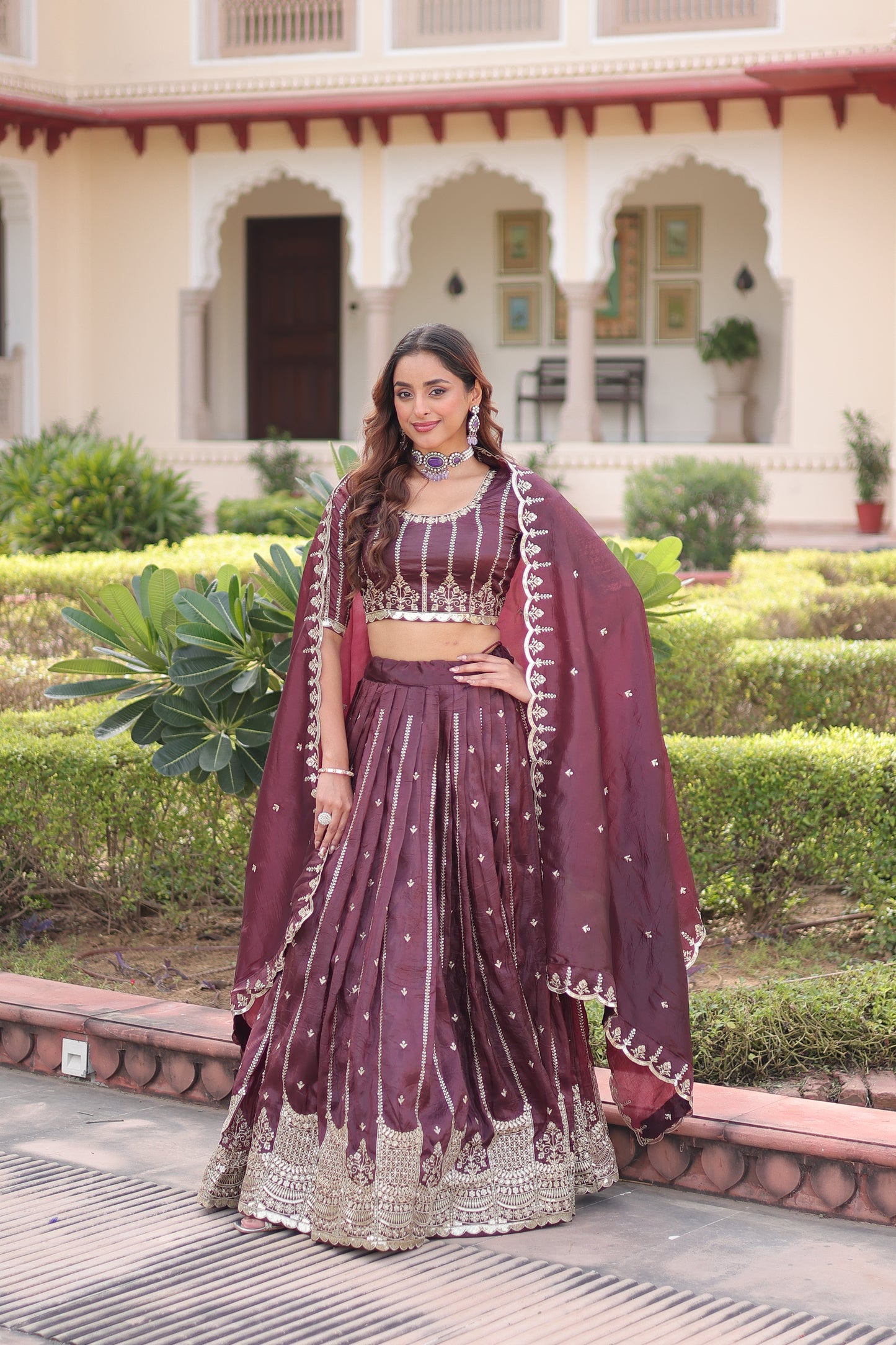 Kashish Wine Embroidered Lehenga Choli