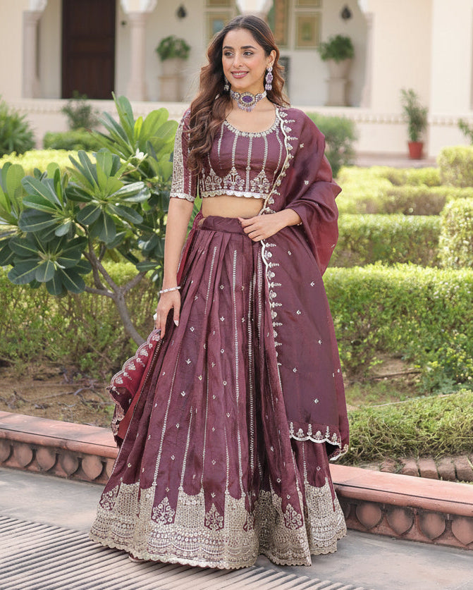 Kashish Wine Embroidered Lehenga Choli