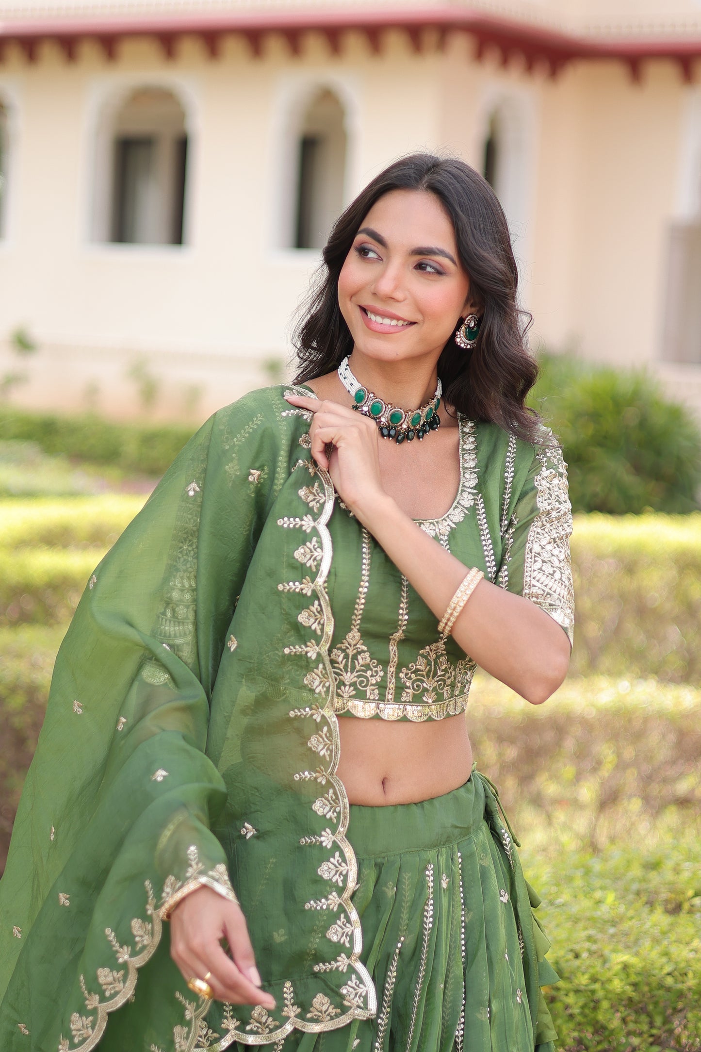 Kashish Emerald Embroidered Lehenga Choli