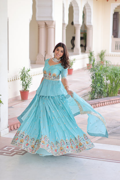 Celestial Aqua Gold Crush Lehenga Choli Set