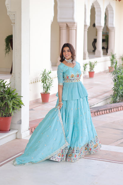 Celestial Aqua Gold Crush Lehenga Choli Set