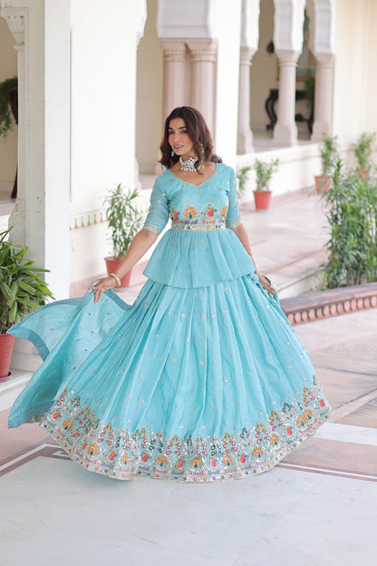 Celestial Aqua Gold Crush Lehenga Choli Set