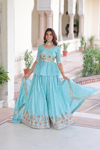 Celestial Aqua Gold Crush Lehenga Choli Set