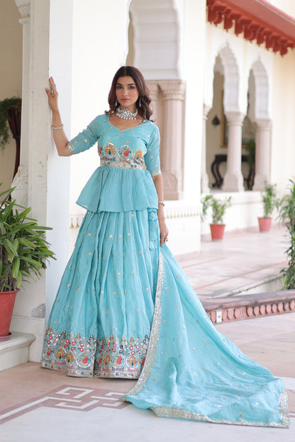 Celestial Aqua Gold Crush Lehenga Choli Set