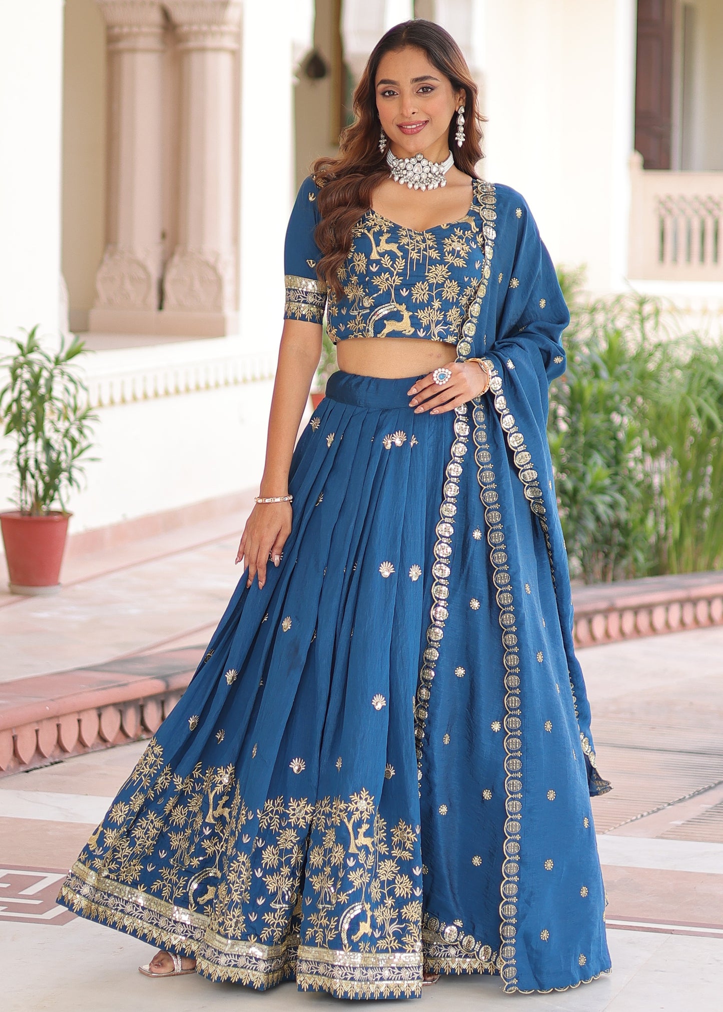 Peacock Blue Embroidered Bridal Lehenga Set