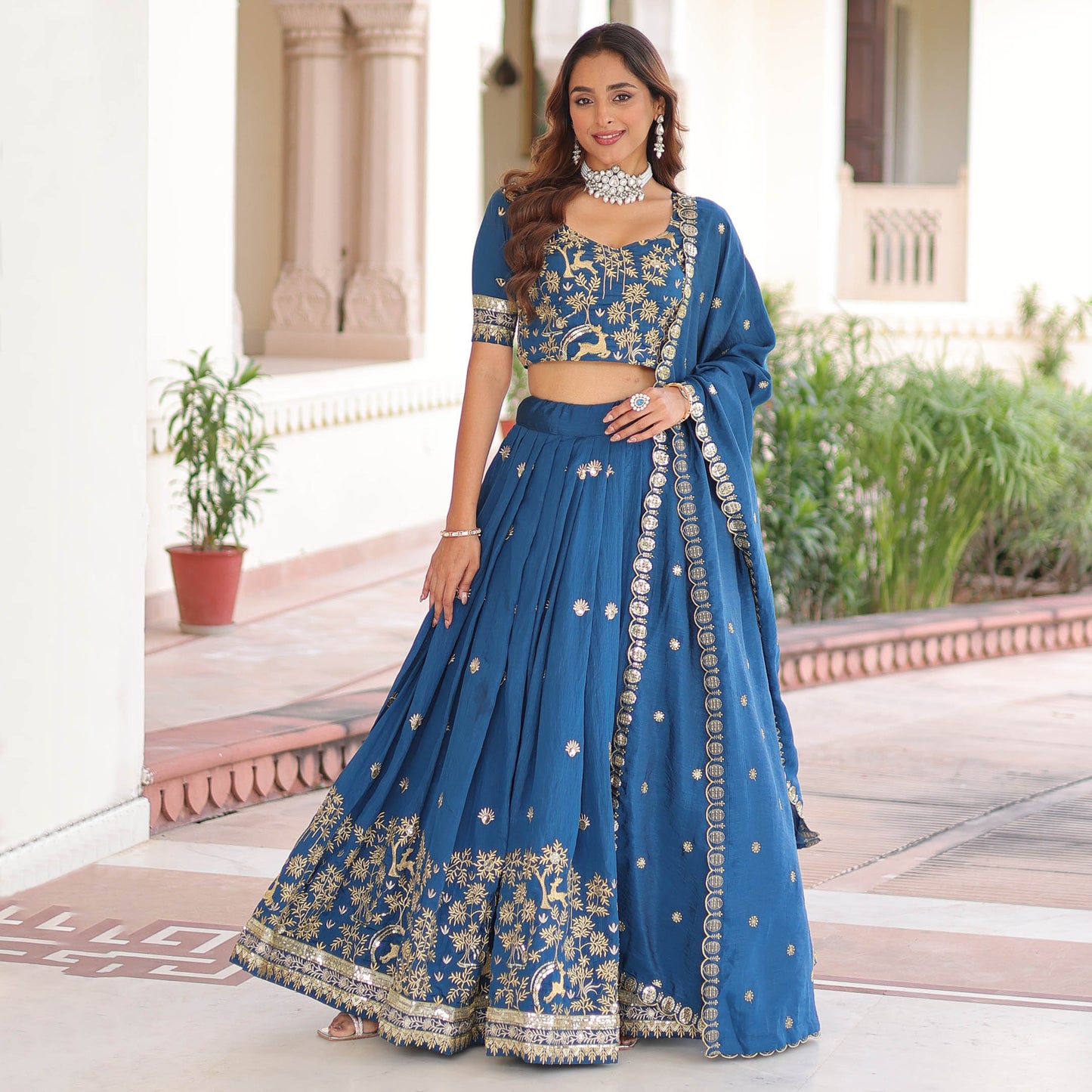 Peacock Blue Embroidered Bridal Lehenga Set