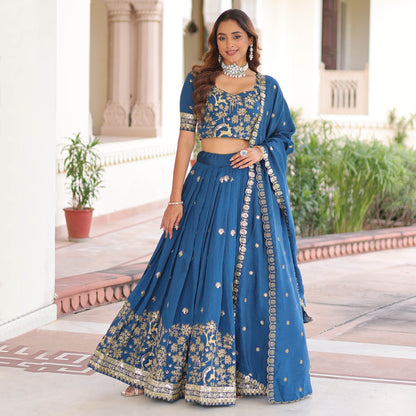 Peacock Blue Embroidered Bridal Lehenga Set