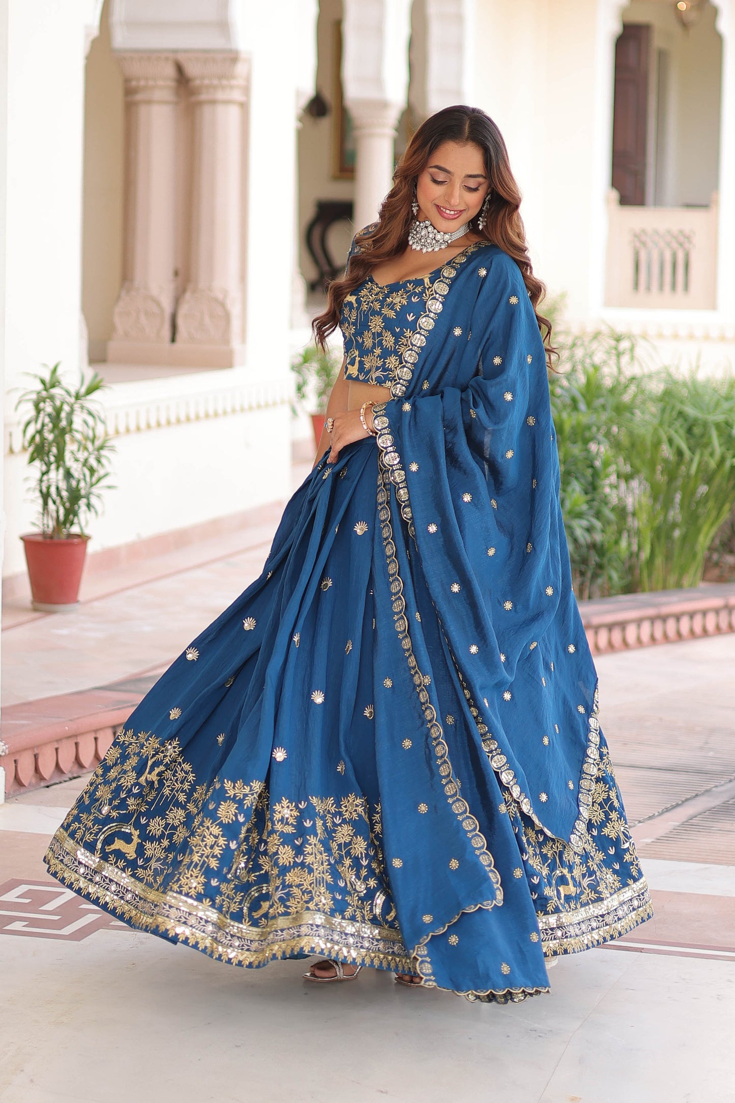 Peacock Blue Embroidered Bridal Lehenga Set