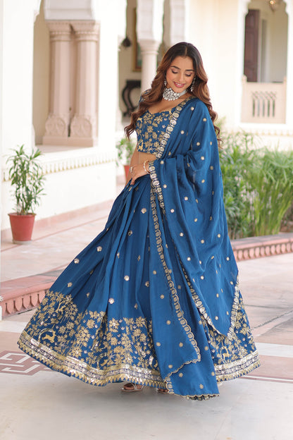 Peacock Blue Embroidered Bridal Lehenga Set