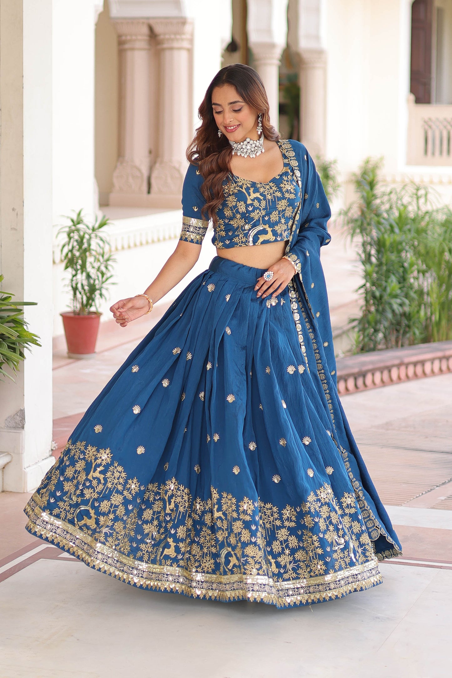 Peacock Blue Embroidered Bridal Lehenga Set