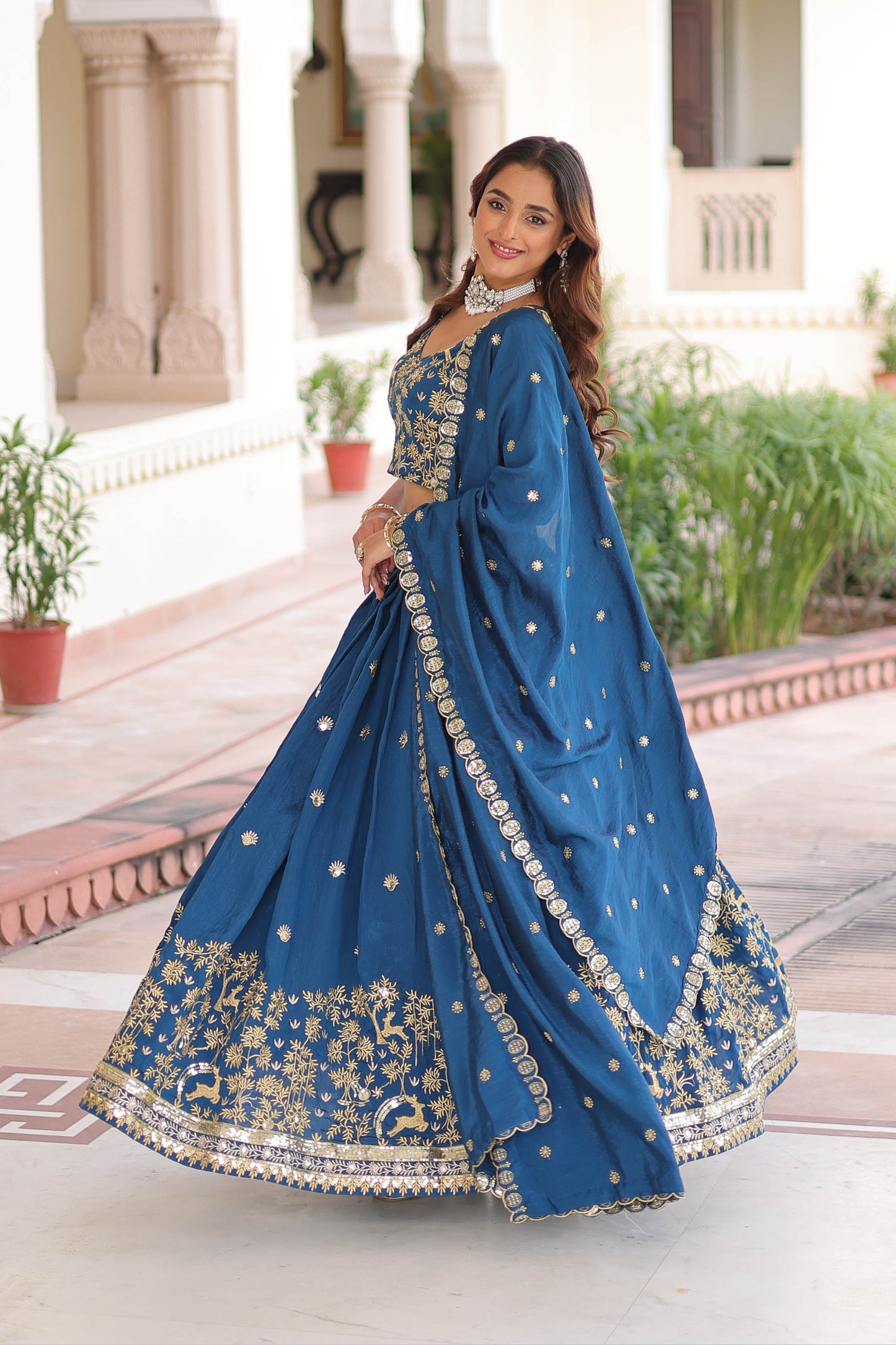 Peacock Blue Embroidered Bridal Lehenga Set