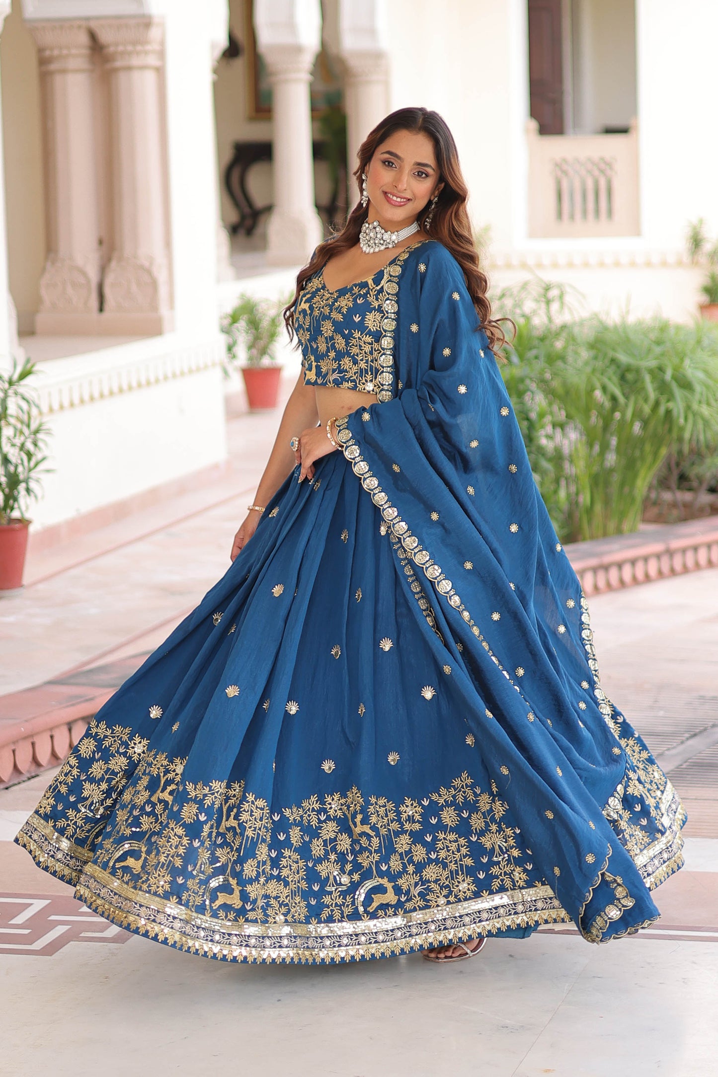 Peacock Blue Embroidered Bridal Lehenga Set