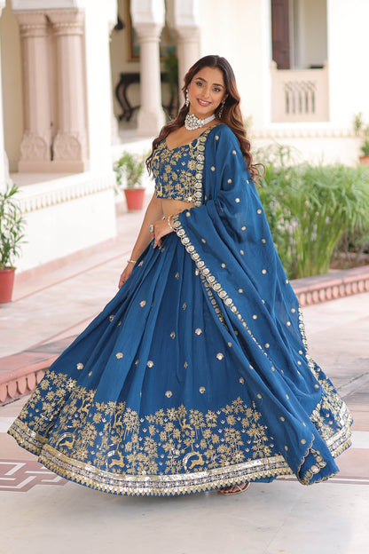 Peacock Blue Embroidered Bridal Lehenga Set