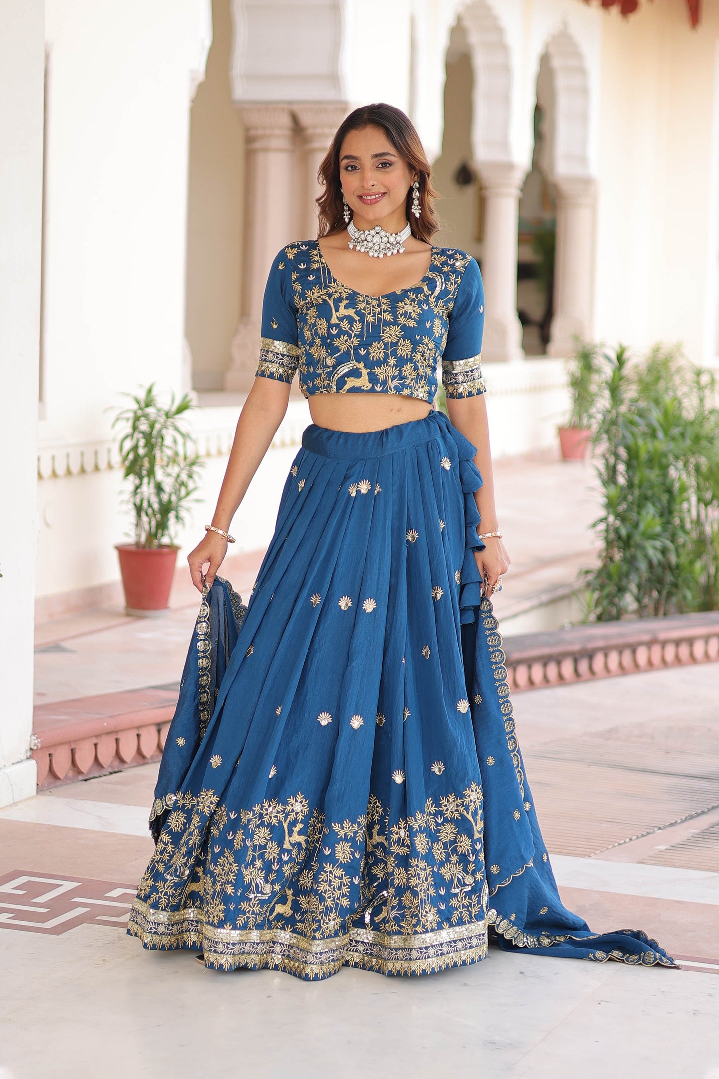 Peacock Blue Embroidered Bridal Lehenga Set