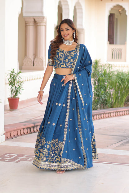 Peacock Blue Embroidered Bridal Lehenga Set