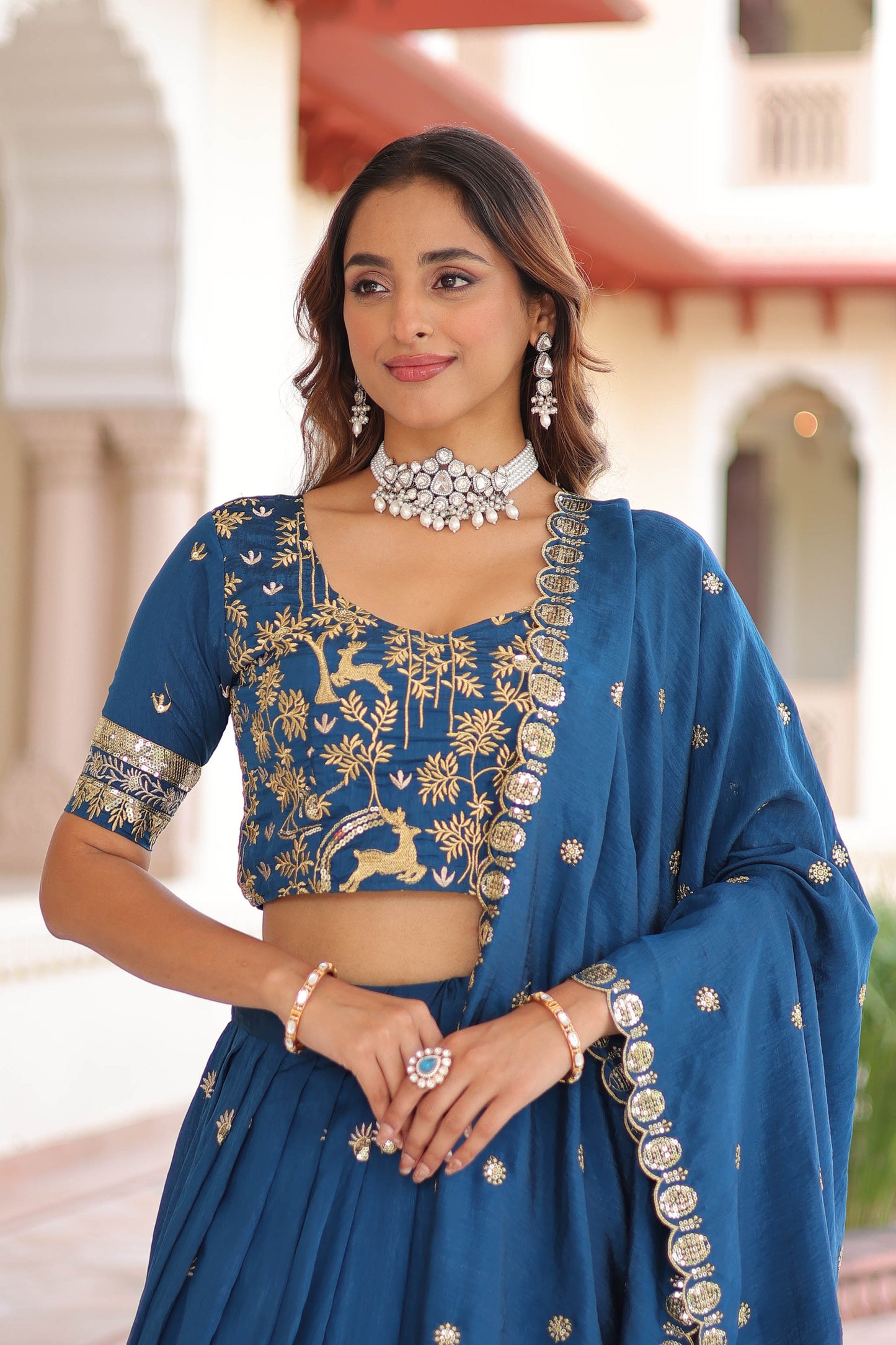 Peacock Blue Embroidered Bridal Lehenga Set