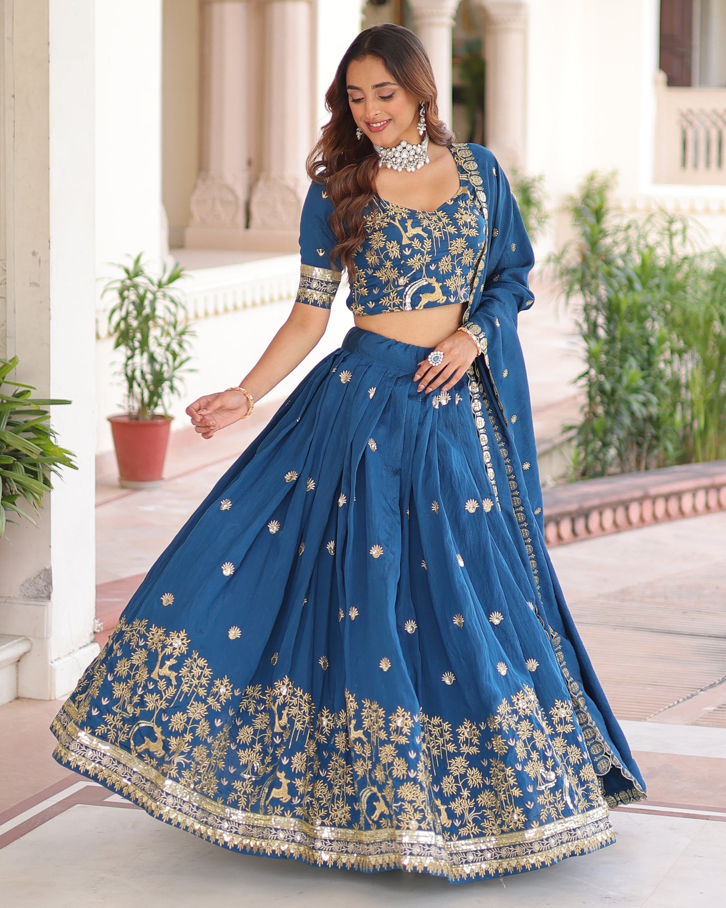 Peacock Blue Embroidered Bridal Lehenga Set
