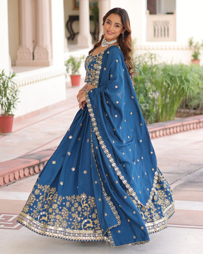 Peacock Blue Embroidered Bridal Lehenga Set