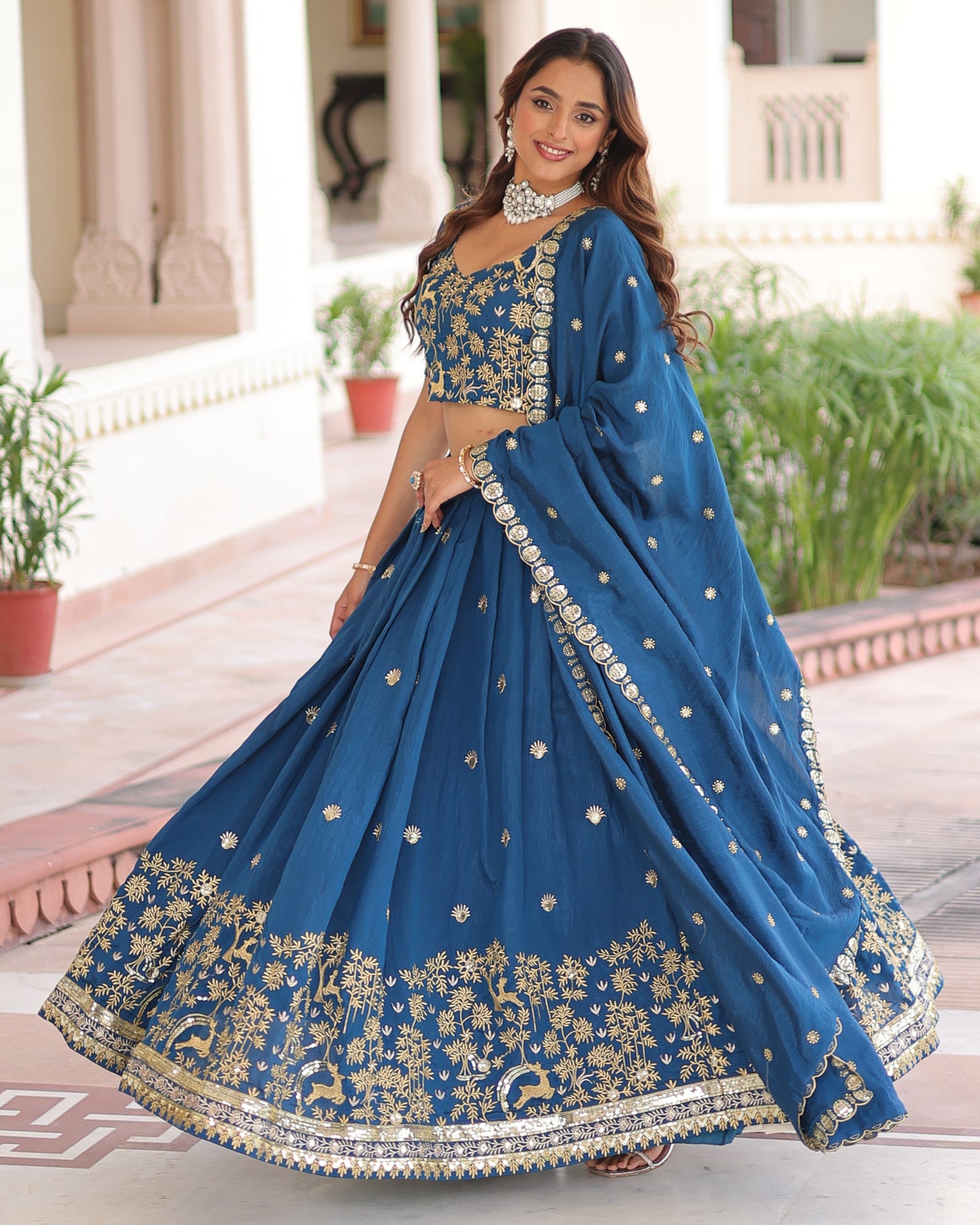 Peacock Blue Embroidered Bridal Lehenga Set