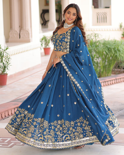 Peacock Blue Embroidered Bridal Lehenga Set