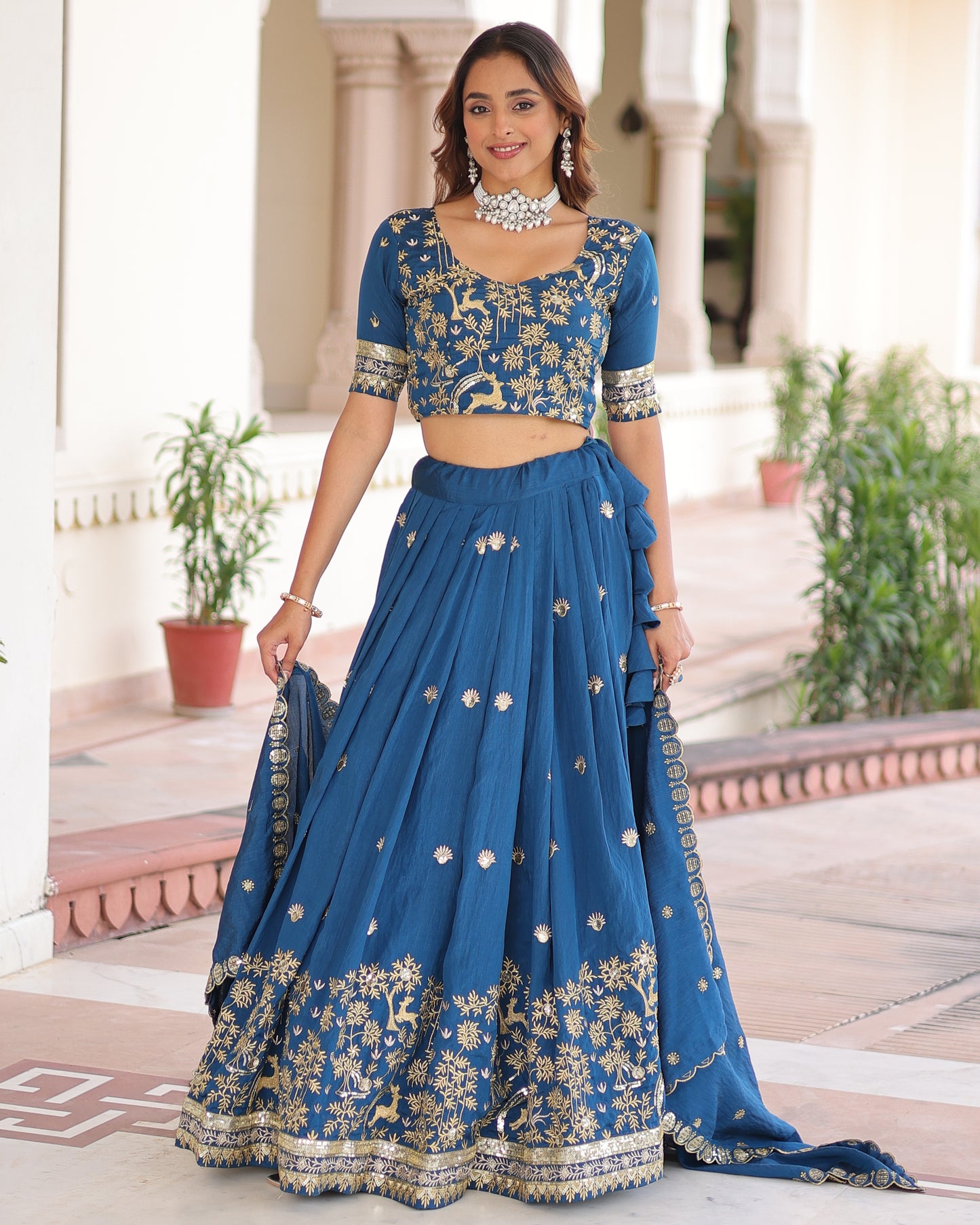 Peacock Blue Embroidered Bridal Lehenga Set