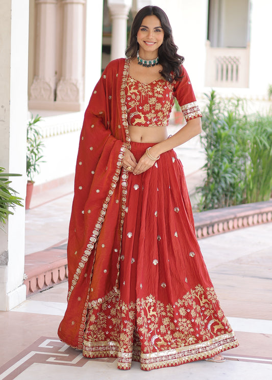 Crimson Red Embroidered Lehenga Bridal Set