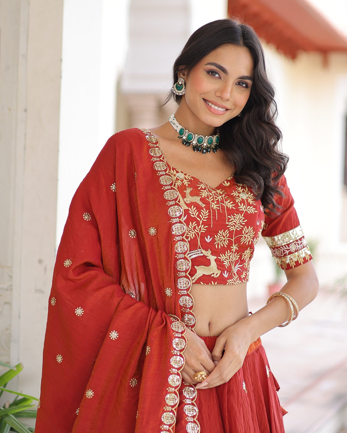 Crimson Red Embroidered Lehenga Bridal Set