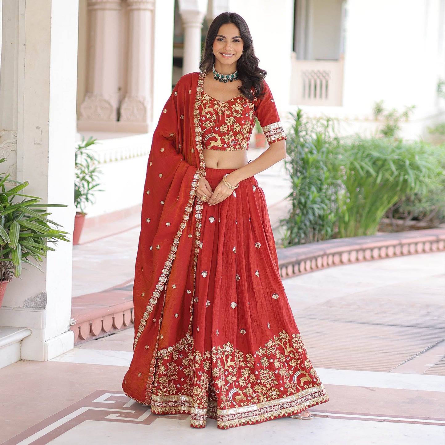 Crimson Red Embroidered Lehenga Bridal Set