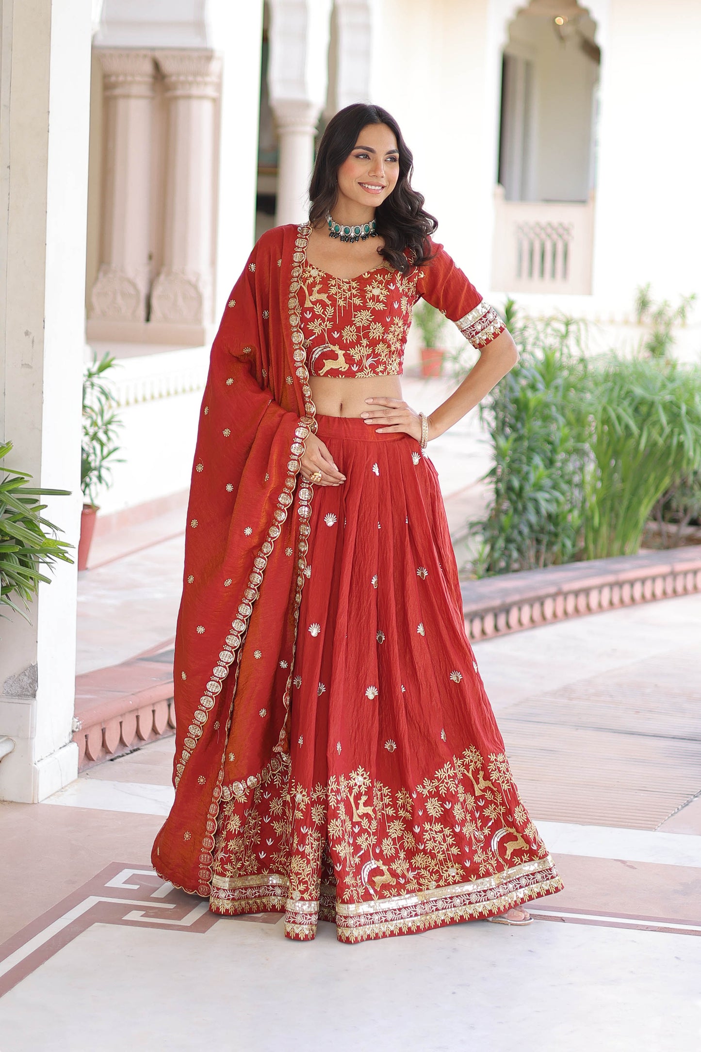 Crimson Red Embroidered Lehenga Bridal Set