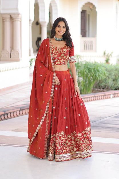 Crimson Red Embroidered Lehenga Bridal Set