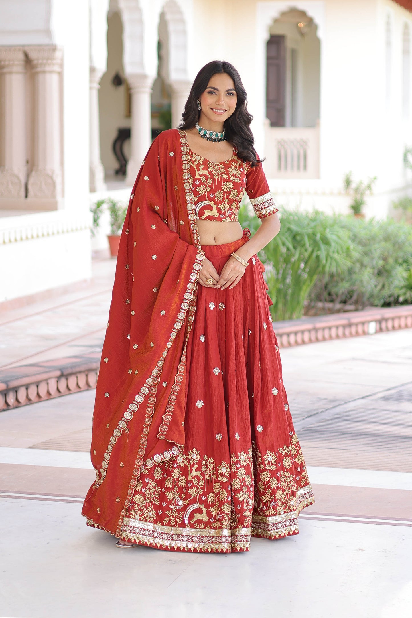 Crimson Red Embroidered Lehenga Bridal Set