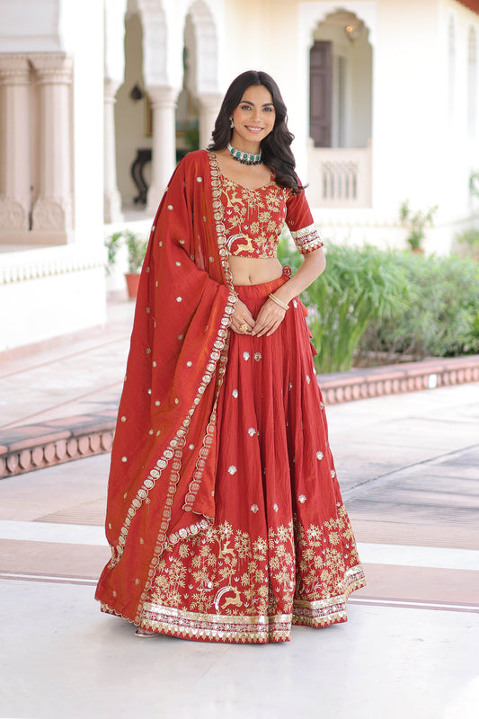 Crimson Red Embroidered Lehenga Bridal Set