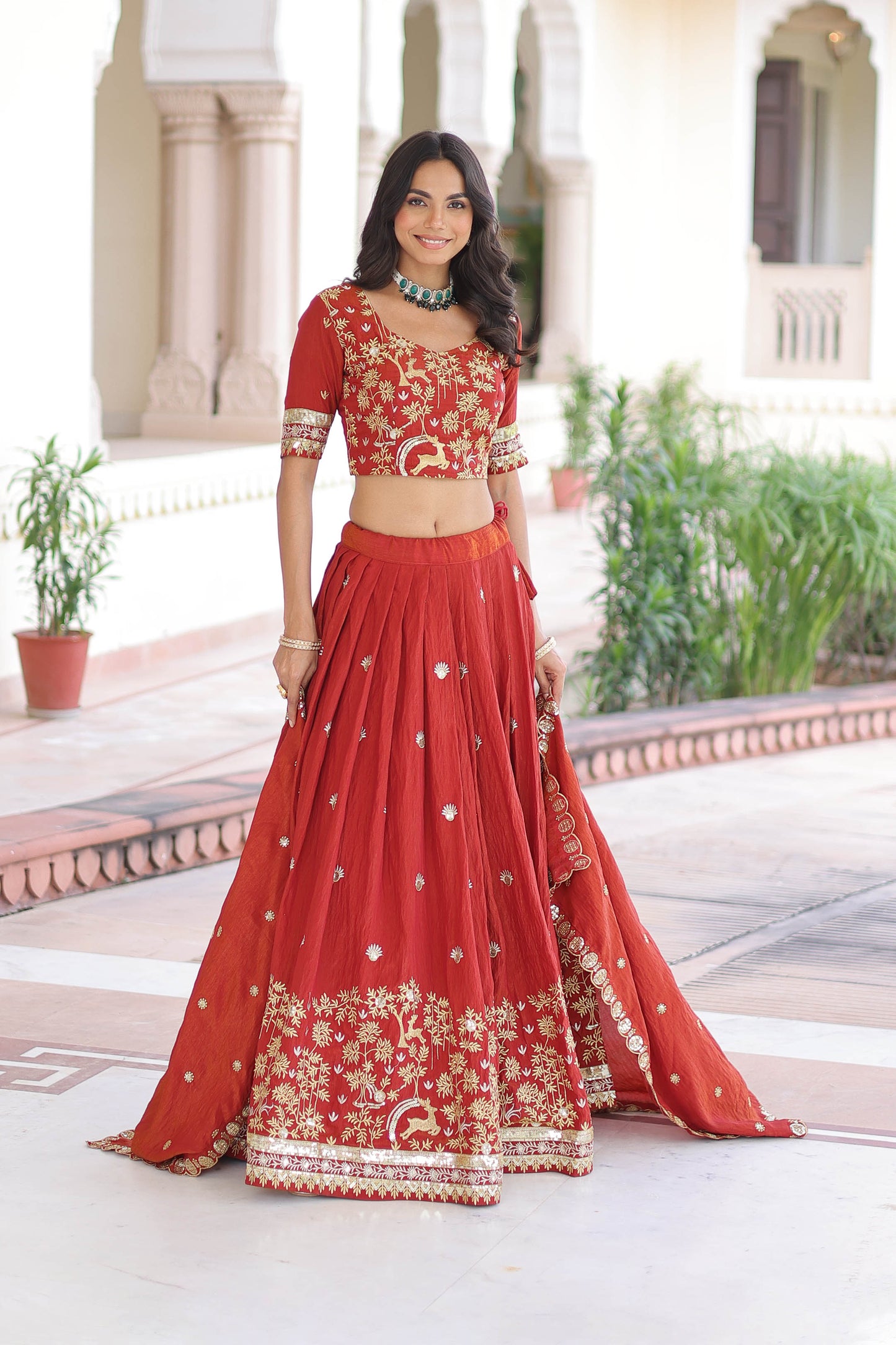 Crimson Red Embroidered Lehenga Bridal Set