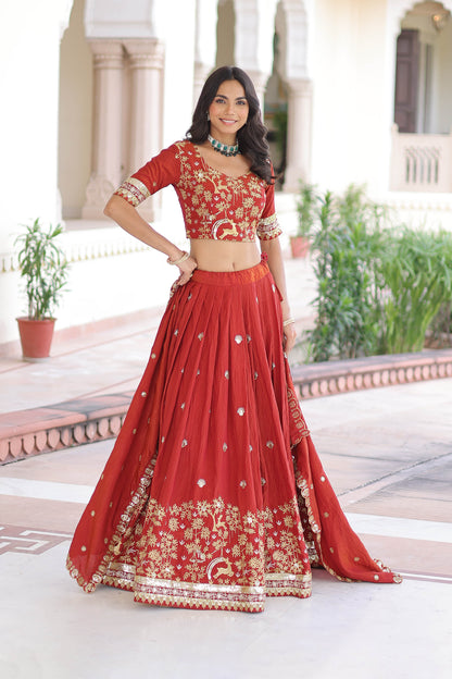 Crimson Red Embroidered Lehenga Bridal Set